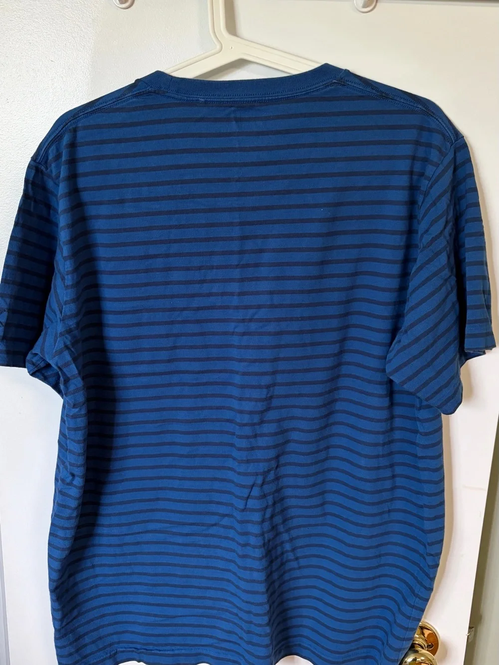KAWS Blue Navy Striped Short Sleeve Tee with Yellow Patch - Picture 4 of 4